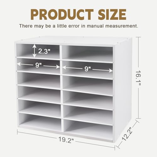 Desk Paper Storage Organizer with 12 Adjustable Compartments - Office & Classroom Literature Sorter, White