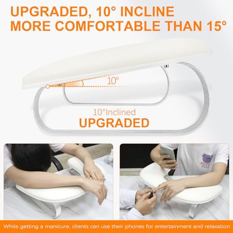 Arm Rest for Nails Tech 10¡Æ Inclined, U-Shaped Nail Hand Rest Manicure Arm Rest Stand with Silver Aluminum Alloy Holder Non-slip