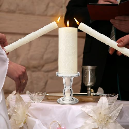 Delicate Unity Candles for Wedding Ceremony with Glass Holders - Set of 3