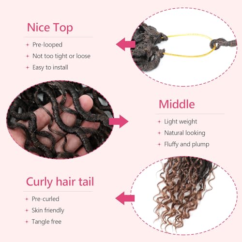 14 Inch Faux Locs Crochet Hair 8 Pack Goddess Locs with Curly Ends - 1B/30