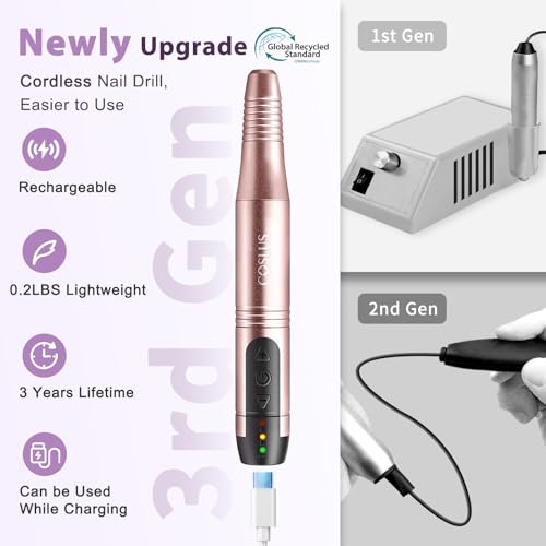 COSLUS C20 Cordless Nail Drill Electric File: Professional for Acrylic Gel Dip Powder Nails Portable Nail Drill Machine Kit for Manicure Pedicure Nail Set with Everything Rechargeable Lightweight