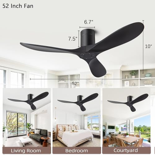 52 Inch Moisture-Proof Ceiling Fan with Remote & APP Control No Light - Black
