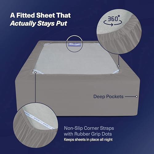 Dark Grey Kickoff Viscose Bamboo Split King Sheets 5-Piece Cooling Bed Set