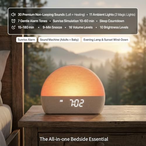 Sunrise Alarm Clock with White Noise Sound Machine, Night Light & Sleep Timer