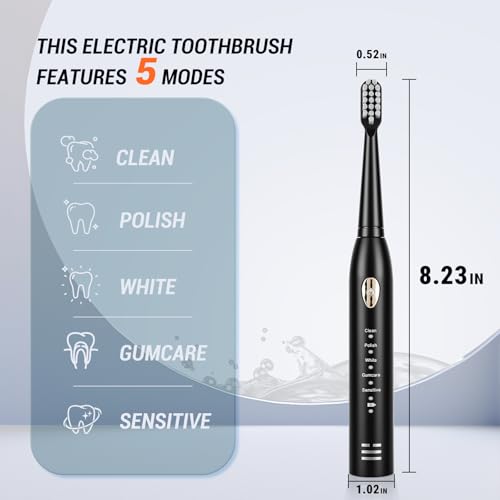 Electric Sonic Toothbrush Pack with 40 Replacement Heads & 5 Modes – Rechargeable & Waterproof