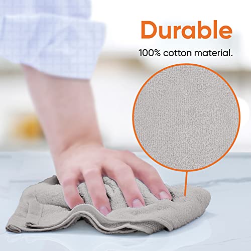 Grey Cotton Washcloths 16x16 Inches - Multi-Purpose Cleaning & Spa Towels (12 Pack)
