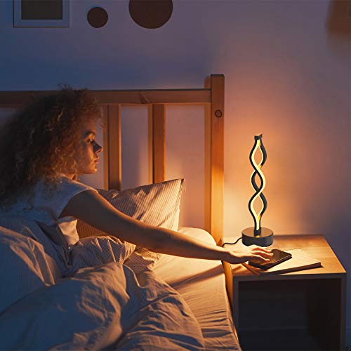 NUÜR Black Bedside Lamps Set of 2 Dimmable LED Nightstand Lamps for Bedroom & Living Room - Infinity Spiral Design