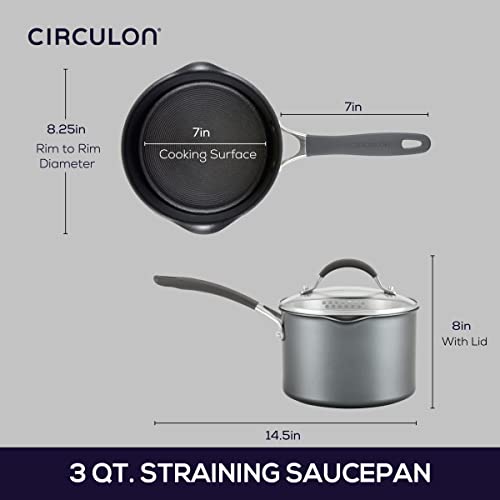 Nonstick 3-Quart Saucepan with Straining Lid - Graphite, Dishwasher Safe