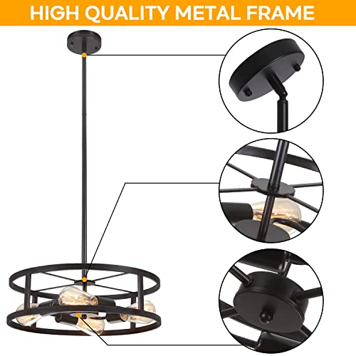 Black Semi Flush Mount Ceiling Light with 4 Lights - Adjustable Farmhouse Industrial Fixture for Kitchen & Dining Room
