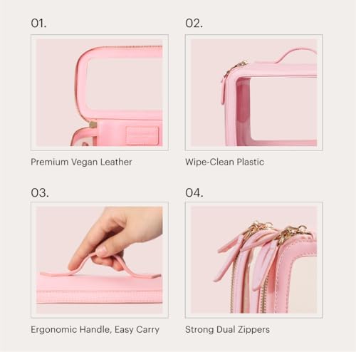 Millennial Pink Large Clear Makeup Bag for Women with Zipper Organizer - Travel & Cosmetic Case