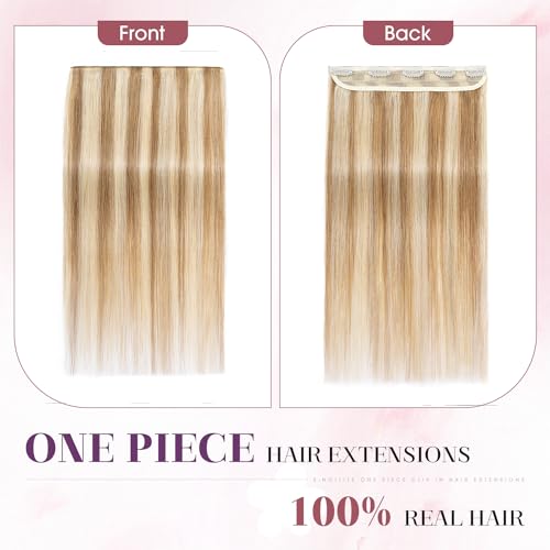 S-noilite 16 Inch Blonde Brown Clip-In Hair Extensions - Balayage Full Head 3/4 Design, 45g, Golden Brown & Bleach Blonde