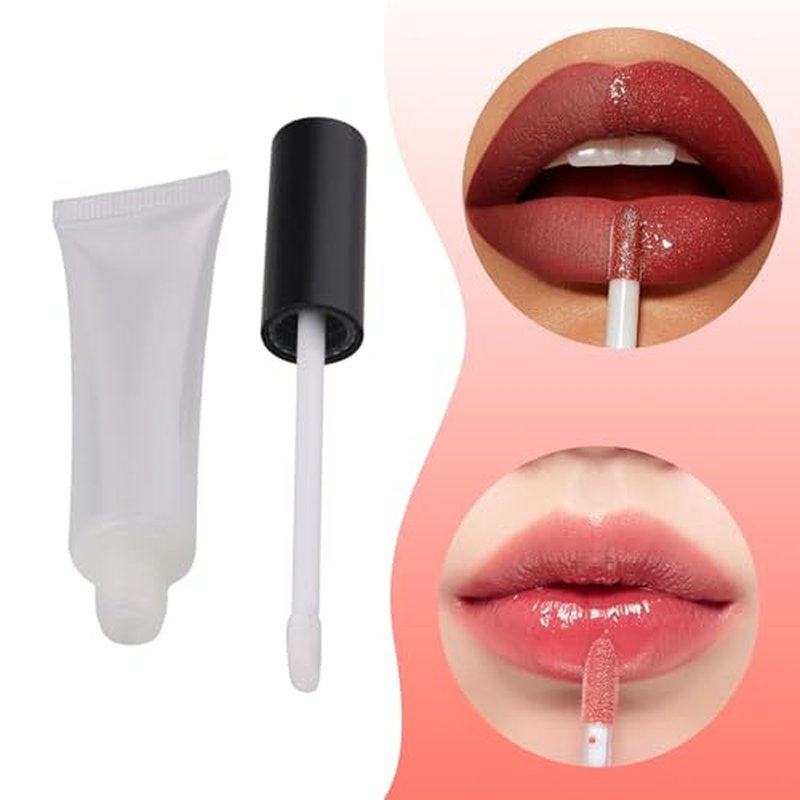 BQLZR Black Cap Plastic 15ml Empty Lip Gloss Balm Soft Tube Container with Brush Cosmetic Makeup Container Pack of 20