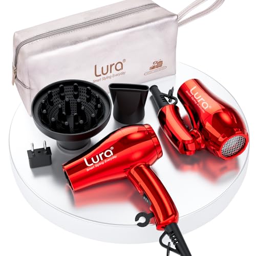 Mini Travel Hair Dryer Red - Compact 1200W Dual Voltage Foldable with Concentrator & Diffuser