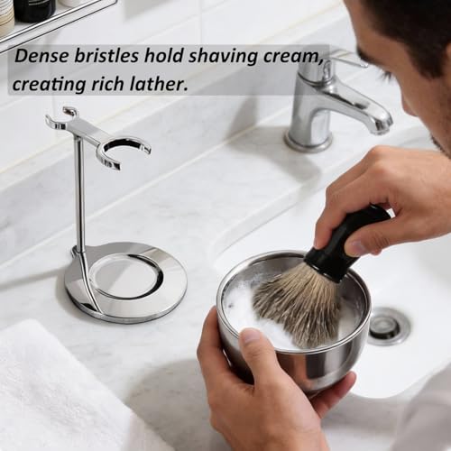 GRUTTI 3-in-1 Men's Shaving Brush Set with Stand & Bowl - Gift Ready