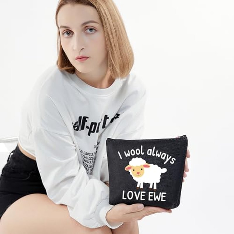 LEVLO Funny Lambs Farm Animals Lovers Gifts I Wool Always Love Ewe Makeup Bags Lamb Sheep Pun Xmas Valentine Travel Case (always love ewe-black)