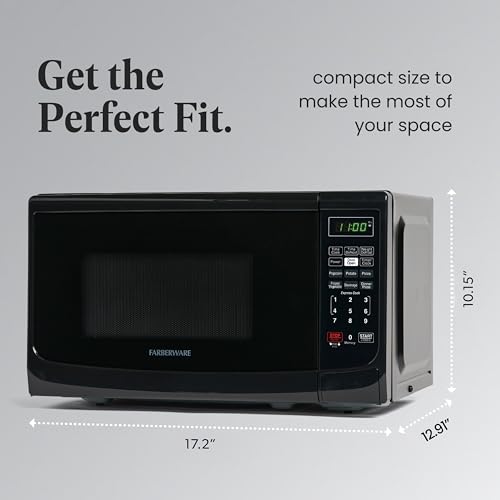 Farberware 0.7 Cu Ft Countertop Microwave Oven - 700W, Auto Cook, Defrost, Child Lock - Black