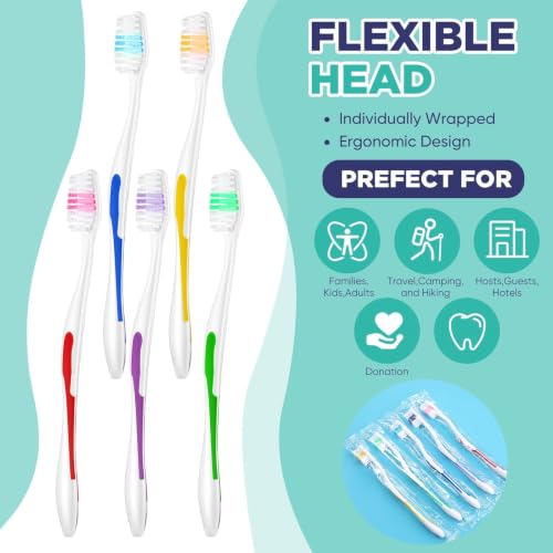 150 Pack Travel Soft Bristle Disposable Toothbrushes - Individually Wrapped, Multi-Color, Ideal for Hotels, Camping, and Donations