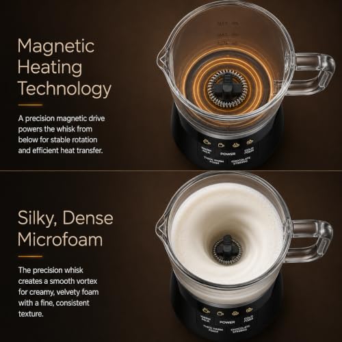 YESERLI 4-in-1 Electric Milk Frother & Steamer with Detachable Glass Jug