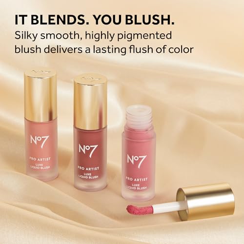 No7 Pro Artist Luxe Liquid Blush - Long-Lasting Liquid Blush for Cheeks with a Radiant, Soft-Glow Finish - Blendable & Radiant Face Makeup for a Healthy-Looking Glow - Pink Blush (0.20 fl oz)