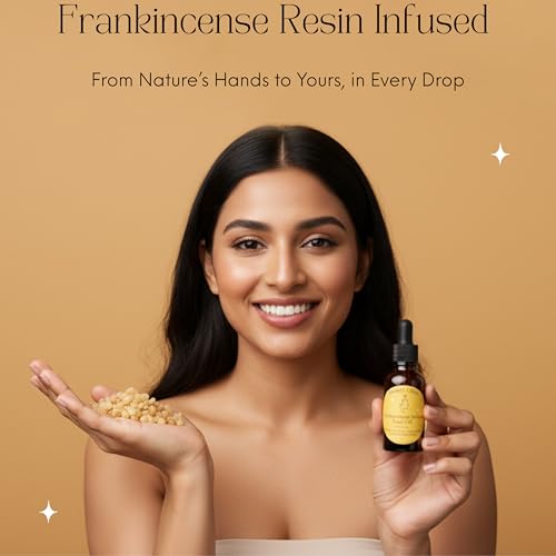 Organic Frankincense Resin Infused Face Oil with Black Seed, Castor & Jojoba Oils - Hydrating Anti-Aging Serum for Radiant Skin - 1 Fl Oz