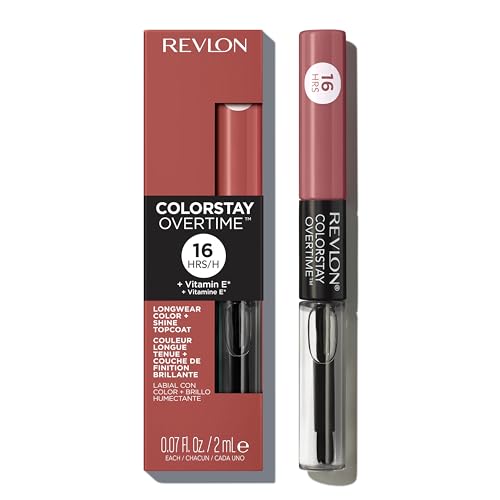 Revlon Liquid Lipstick with Clear Lip Gloss, ColorStay Overtime Lipcolor, Dual Ended with Vitamin E, 350 Bare Maximum, 0.07 Fl Oz