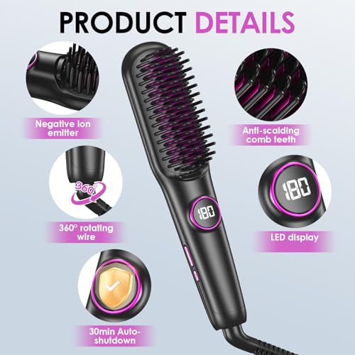 Unipampa Black Hair Straightener Brush with Ionic & Fast Heating, 9 Temp Settings