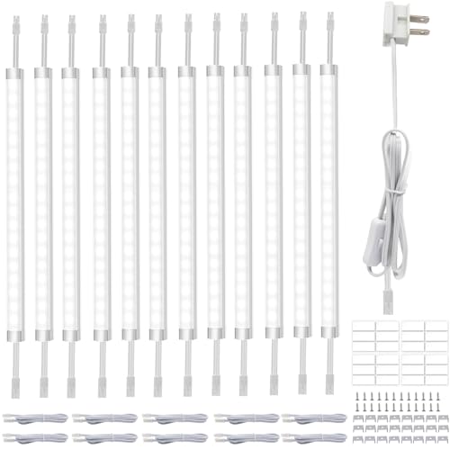 Dimmable 12 Inch Under Cabinet LED Lights - Cold White, Linkable, Plug-in & Hardwired, 12 PCS