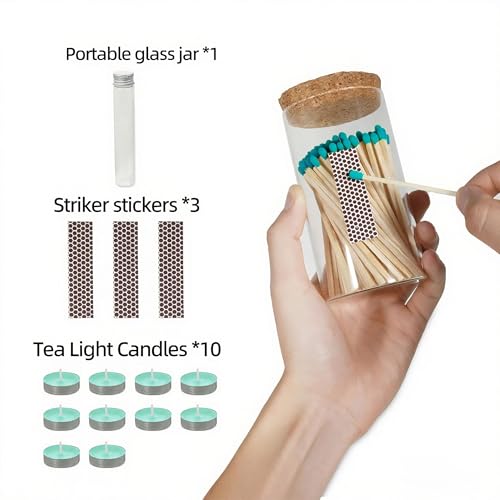 Colored Safety Matches | 4-Inch Long Matches in Glass Jar | Perfect for Lighting Candles | 150 PIECES | 10 CANDLES AND EXTRA EMPTY JAR GIFT (GREEN)