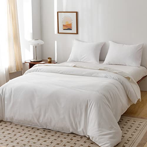 HeimenAogo Queen Size Egyptian Cotton Duvet Cover Set - Pure White Sateen Weave, 3 Pieces