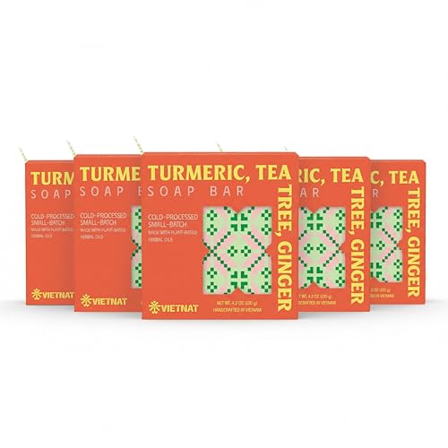 Turmeric Tea Tree Ginger Body Soap Bar 4.2 oz - Exfoliating Detox Cleanse for Back & Chest - Refreshing Lather - Cold Process Handmade (Pack of 5)