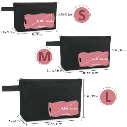 Koolmox 20 Pack Large Canvas Pouches 12oz - Black L 12.2x7.4x2.7'' Flat Bottom DIY Cosmetic Bags