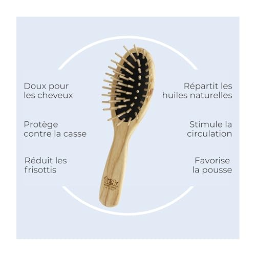 TEK Small Oval Wooden Hair Brush with Short Pins - Natural Ash, Detangling & Styling