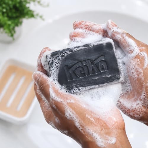 Keika Charcoal Black Soap Bar 12-Pack for Eczema, Psoriasis, Oily Skin - 5 oz Each