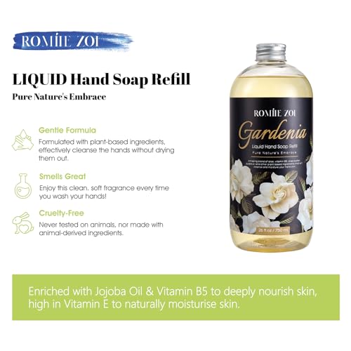 ROMIIE ZOI Liquid Hand Soap Refills, Gardenia, Gentle & Moisturizing Formula, 750 ML/ 26 FL.OZ