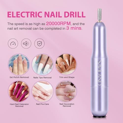 SAVILAND Almond Gel Nail Tips Kit with UV Lamp & Nail Drill - 14-Almond
