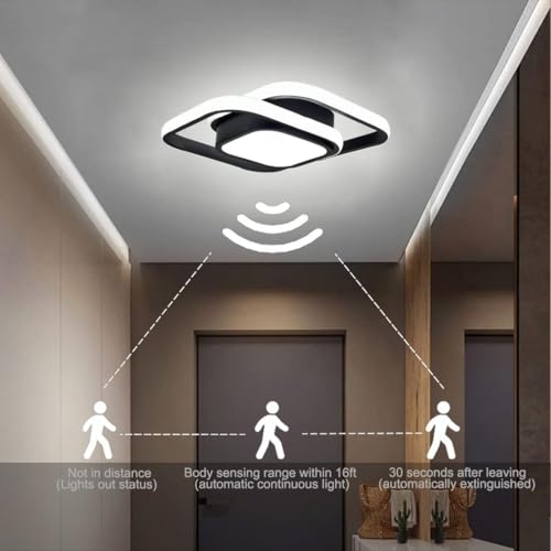 Motion Sensor LED Ceiling Light 36W Black Modern Flush Mount Indoor Fixture