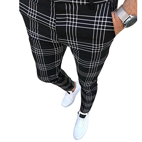 Percle Men's Plaid Slim Fit Dress Pants Business Stretch Formal Slacks 3X-Large Navy