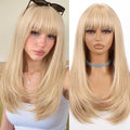 Allbell Blonde Long Straight Layered Wigs with Bangs - 22 Inch Synthetic Heat-Resistant Hair for Women