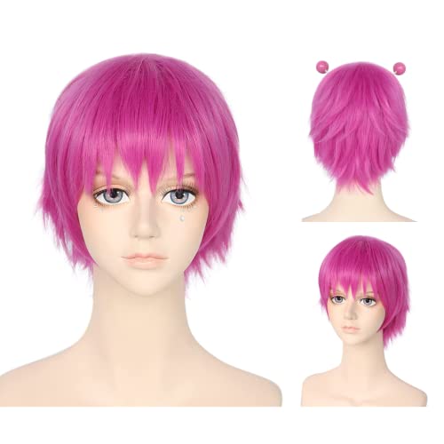 Pink Cosplay Wig for Men Short Synthetic Anime Wig Adjustable Size