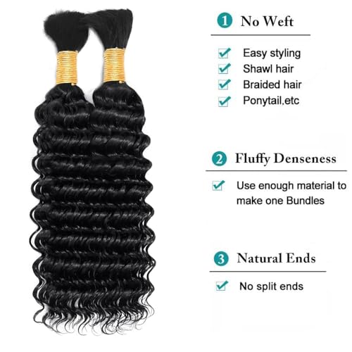 Deep Water Wave Human Braiding Hair 2Bundles 100g 18 Inch No Weft Virgin Brazilian