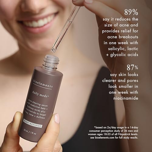 Bioelements Daily Meds - 1 fl oz - Acne Clearing Serum with Medicinal Beta + Alpha Hydroxy Acids and Niacinamide to Target Lines, Tone + Dullness - Vegan, Gluten Free - Never Tested on Animals