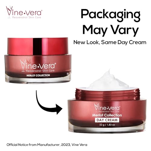 Vine Vera Merlot Day Cream - Resveratrol Skin Care Face Moisturizer - Anti Aging - Also Contains Oats, Shea Butter - 1.83 Oz