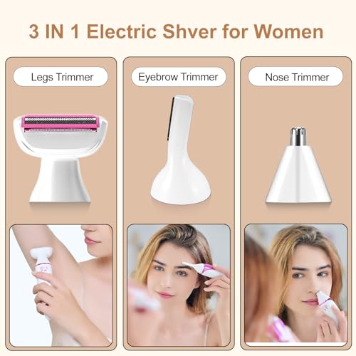 Electric Razors for Women Legs Shavers: 3 in 1 Electric Shavers - Legs and Body Shavers, Nose Hair Trimmer, Eyebrow Shaver