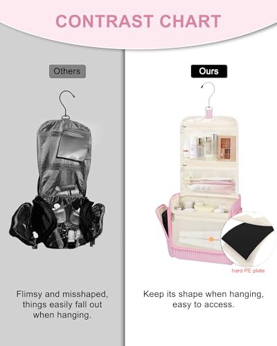 Relavel Pink Large Travel Hanging Toiletry Bag for Women & Kids