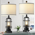 Black Industrial Dimmable Bedside Table Lamp with USB-C & AC Outlet - Modern Nightstand Light - 4 Bulbs Included - Rustic Touch Control