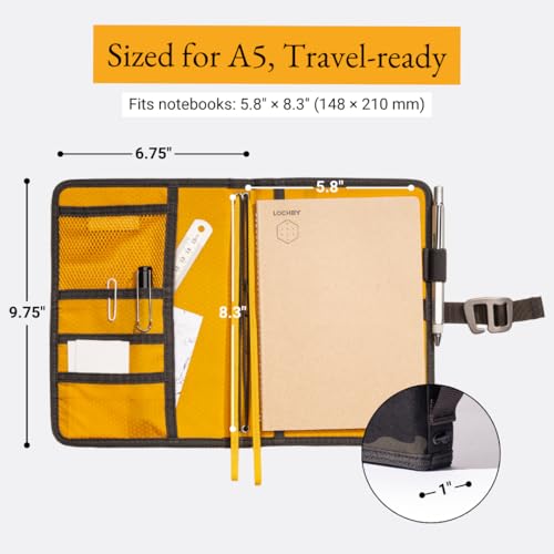 A5 Water-Resistant Waxed Canvas Field Journal Cover with Pen Loop - Black Multicam, Includes Tomoe River Notebook