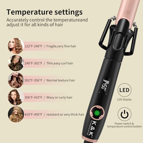 1 Inch Ceramic Curling Iron with Dual Voltage & LCD Display