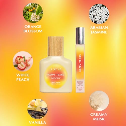 5 SENS Happy Tears Eau de Parfum 1 Fl Oz - Warm Floral Fragrance, Orange Blossom & Jasmine
