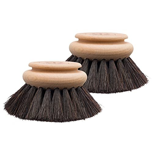 Redecker Dish Brush Replacement Heads - Horsehair, 2-Inch Round, Set of 2 - For Glassware & Delicate Surfaces - Horse Hair / Set of 2