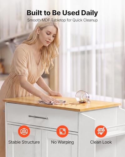 Kitchen Island Cart with Storage and Lockable Wheels - White, 31.3" Wide
